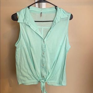 Teal tie bottom tank top with buttons